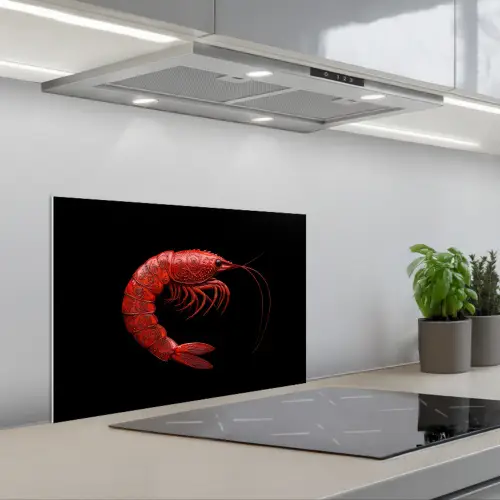 Garnaal - Rood - Dieren keuken achterwand spatscherm klein -3d_schuin