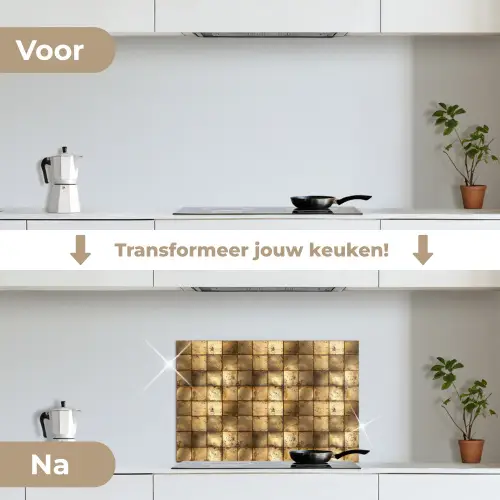 Geometrisch - Tegels - Goud keuken achterwand spatscherm klein 900 -voor_na_NL