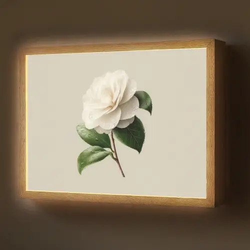 Cameliabloem - Wit - Groen Light Box met batterij (Wandlamp) middel -z3d_website