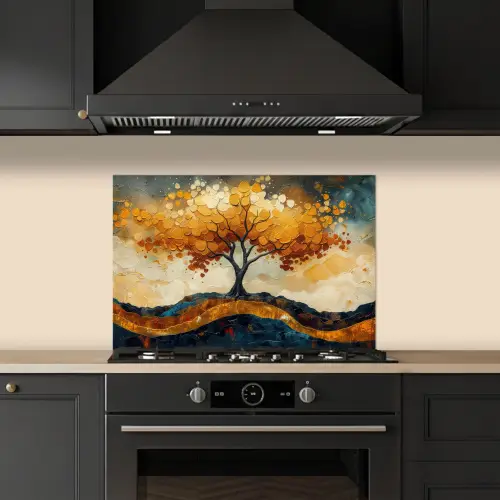 Boom - Natuur - Goud - Modern keuken achterwand spatscherm klein -sfeer1