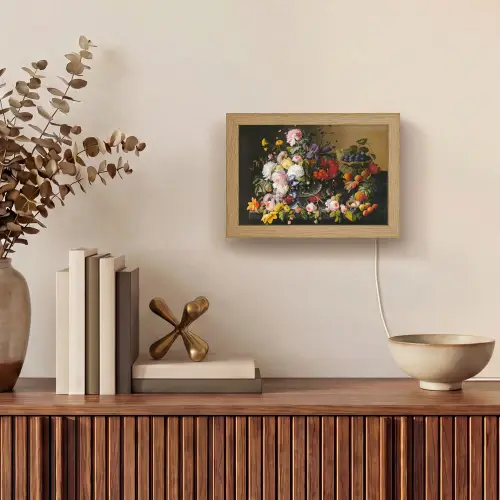 Stilleven met bloemen en fruit - Kunstwerk - Oude meesters Light Box met kabel (Tafellamp) klein -sfeer2