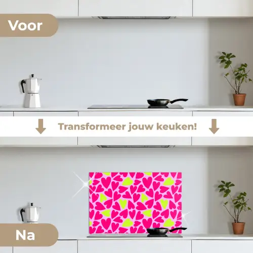 Patroon - Hart - Roze - Groen keuken achterwand spatscherm klein 900 -voor_na_NL