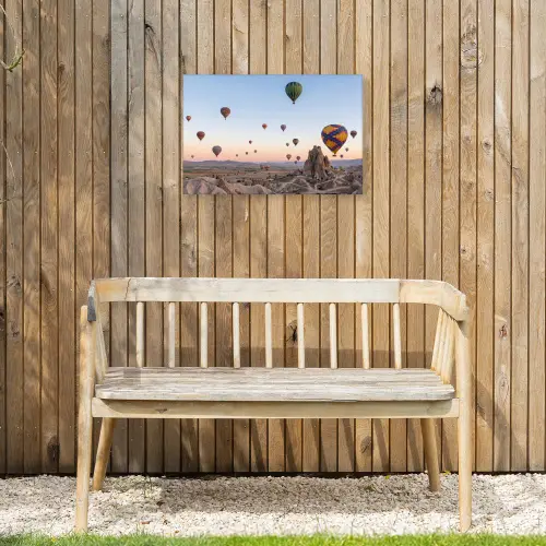 Luchtballonnen - Rotsen - Zonsopgang Tuinposter op houten frame 2 cm dik klein -sfeer4