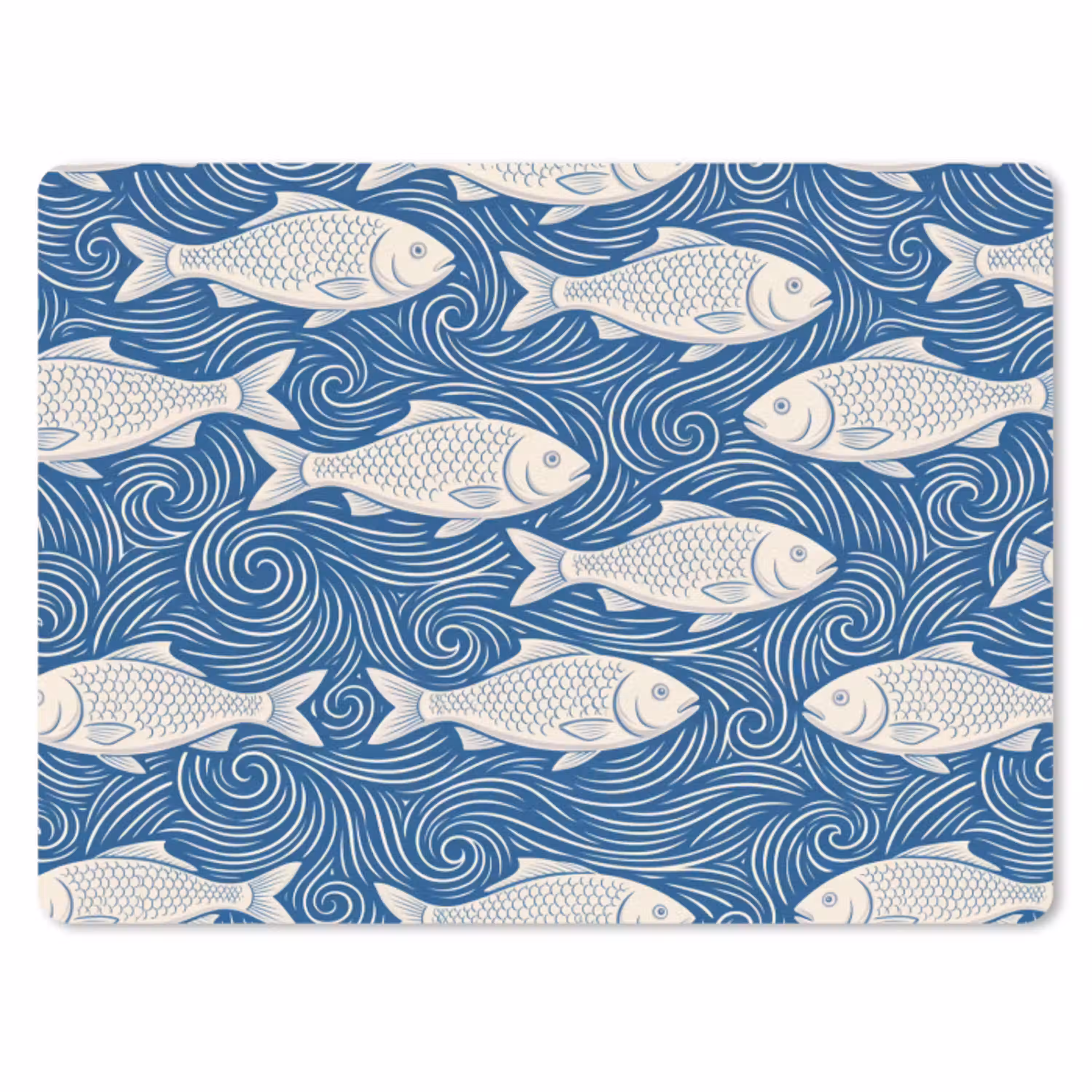 Vis - Water - Patroon - Grafisch - Blauw muismat rubber klein -3d