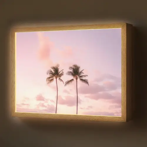 Palmbomen - Paars - Wolken - Lucht Light Box met batterij (Wandlamp) middel -z3d_website