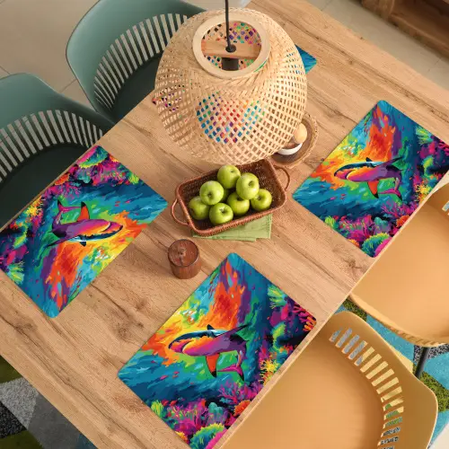 Haai - Koraalrif - Abstract - Kleurrijk Placemat vinyl groot -zzsfeer5_Kitchenyeah-website