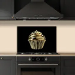 Cupcake - Eten - Goud - Zwart keuken achterwand spatscherm klein -sfeer1