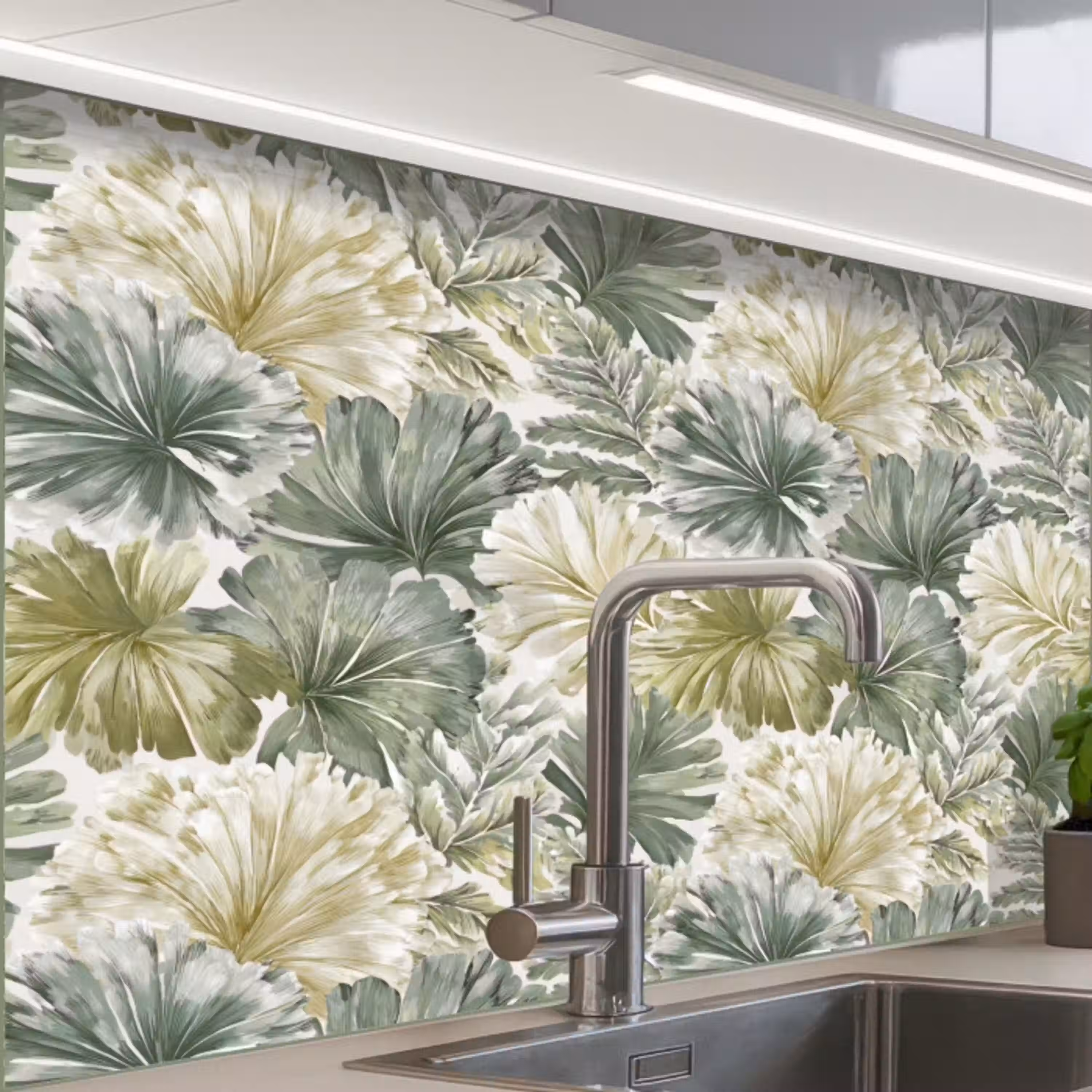 Bladeren - Botanisch - Groen keuken achterwand 2 middel 865 -zzzz3d_schuin