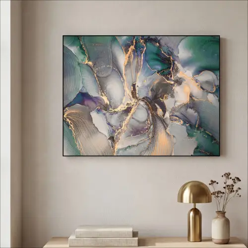 Goud - Blauw - Marmer Textielframe zwart klein -sfeer2