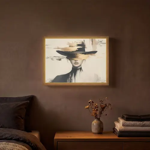 Vrouw - Hoed - Verf Light Box met batterij (Wandlamp) middel -sfeer4