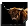 Schotse Hooglander - Horens - Zwart - Dieren - Natuur - Wild - Koe Inductie beschermer vinyl 3mm middel -3d