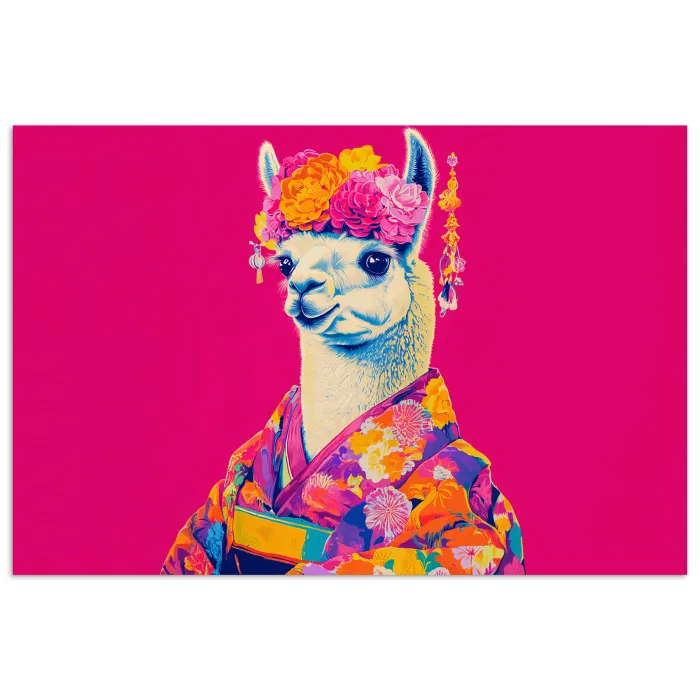 Lama - Kimono - Bloemenkrans - Felroze poster papier klein -3d