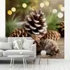 Dennenappels - Kerstsfeer - Bruin - Groen fotobehang vinyl groot -woonkamer