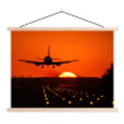 Zonsondergang - Vliegtuig - Oranje - Zon textielposter latten blank klein -3d