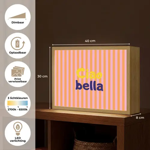 Verticaal - Strepen - Oranje - Ciao bella Light Box met batterij (Wandlamp) middel -USP_websiteoverzichtNL