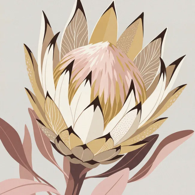 Behang - Protea - Bloem - Botanisch - Beige