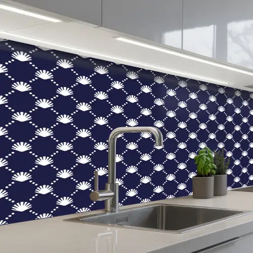 Oceaan - Schelp - Blauw - Wit keuken achterwand 2 middel 871 -3d_schuin