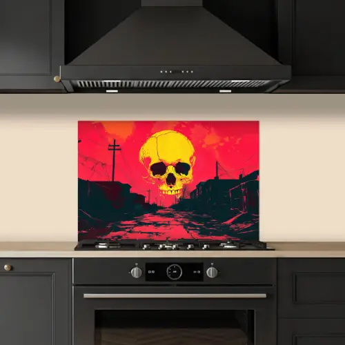 Straat - Verlaten - Schedel - Geel keuken achterwand spatscherm klein -sfeer1