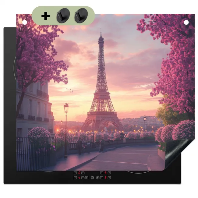 Inductie beschermer en spatscherm (2in1) - Eiffeltoren - Parijs - Roze