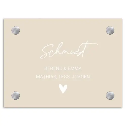 Effen - Beige - Sierlijk Naambord Rechthoek middel -3d