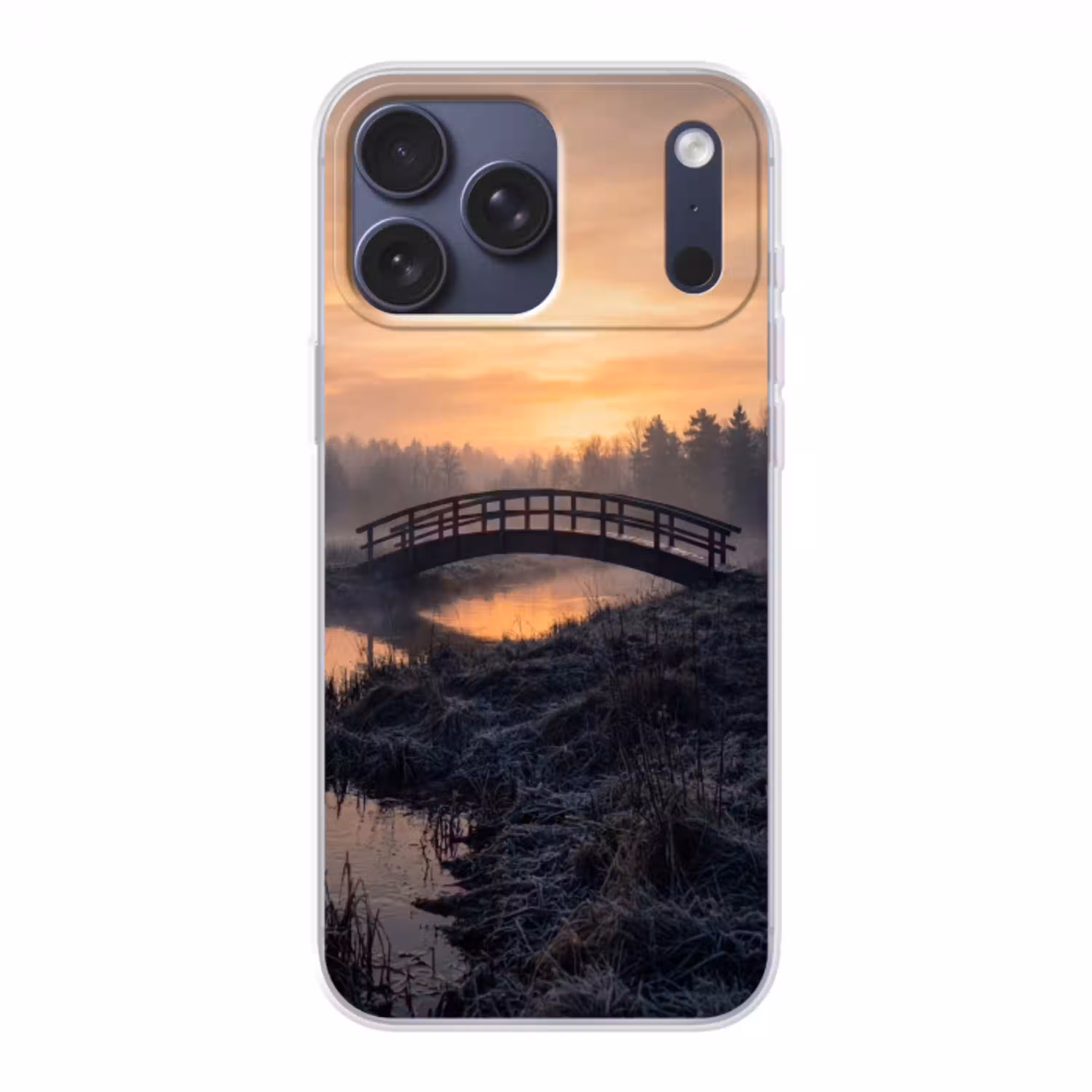 Brug - Mist - Bomen - Water Telefoonhoesje iPhone 17 Pro Max klein -3d
