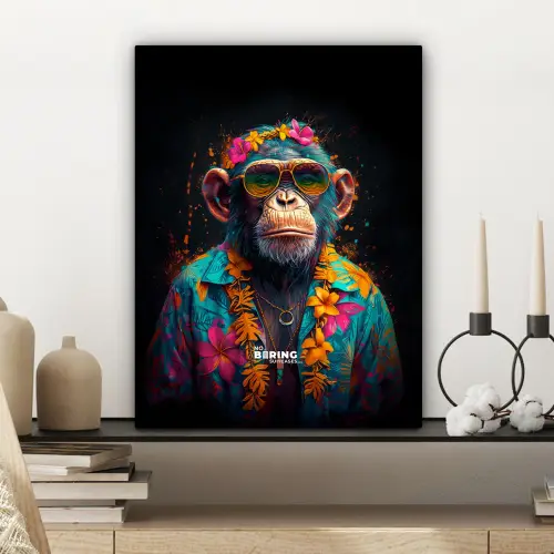 Chimpansee met Hawaii blouse canvas 2cm klein -sfeer6