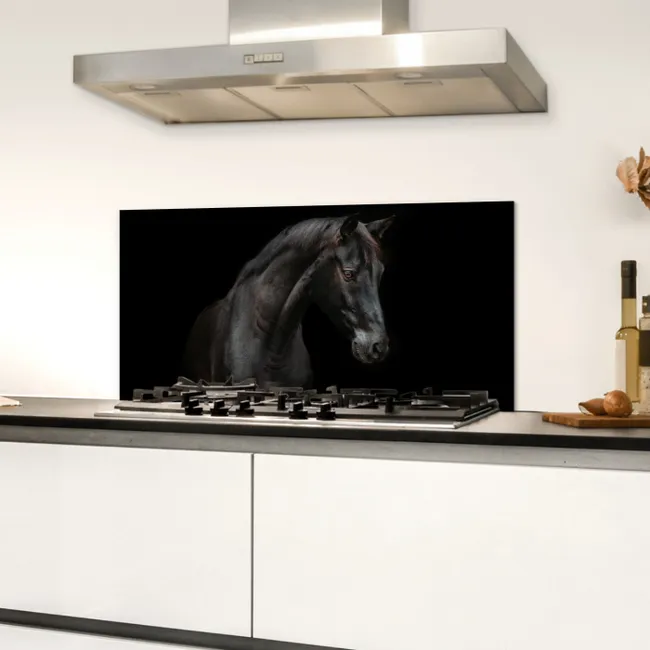 Paard - Dieren - Zwart - Portret Spatscherm Aluminium klein -sfeer4