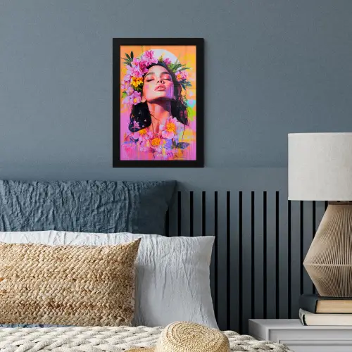 Portret - Bloemenkroon - Vrouw fotolijst zwart zonder passe partout klein -sfeer3