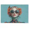 Vrouw - Blauw - Vlinder - Bloemen - Aesthetic Deurmat klein -zkaufland3d