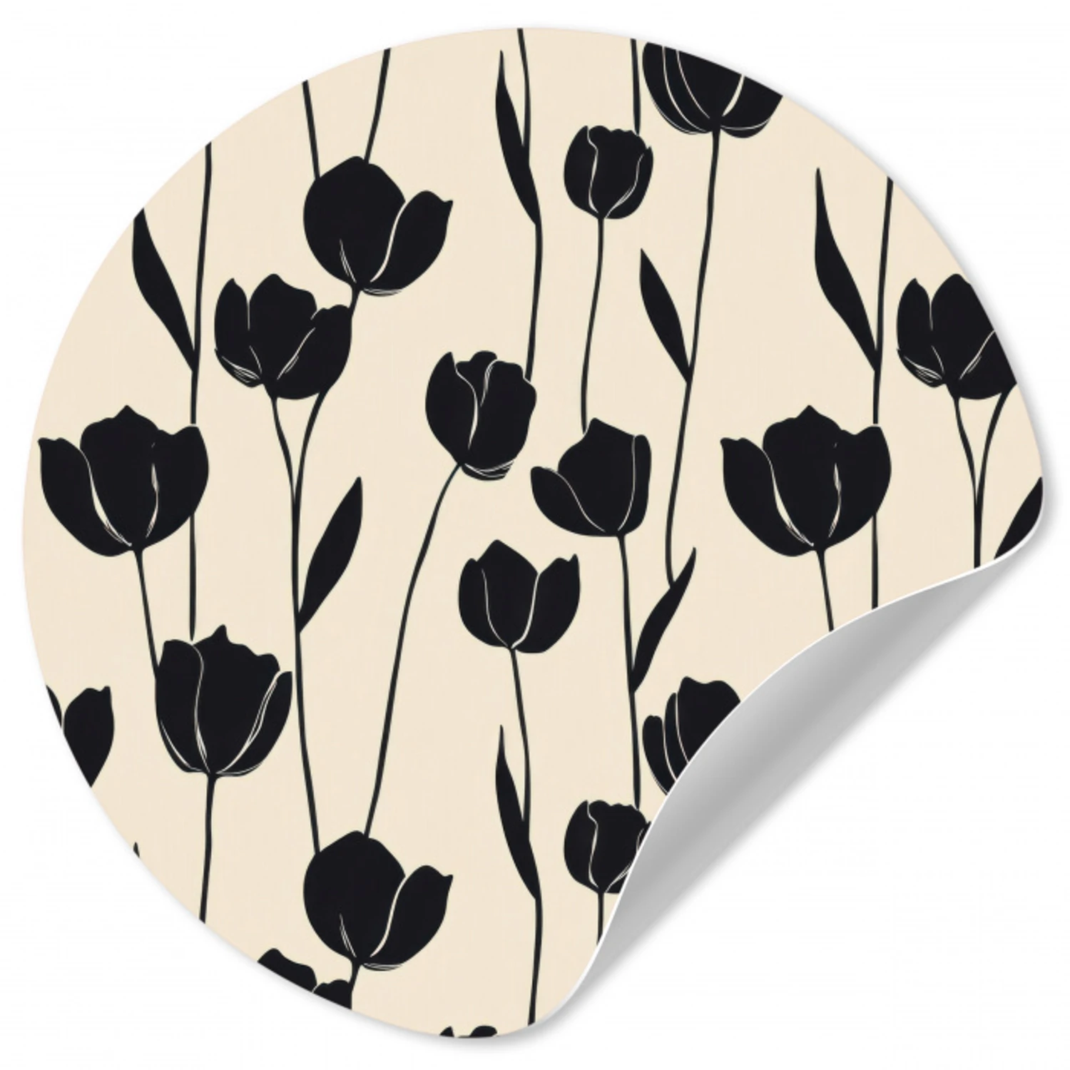 Tulpen - Patroon - Zwart Wandcirkel behangsticker klein 186 -3d