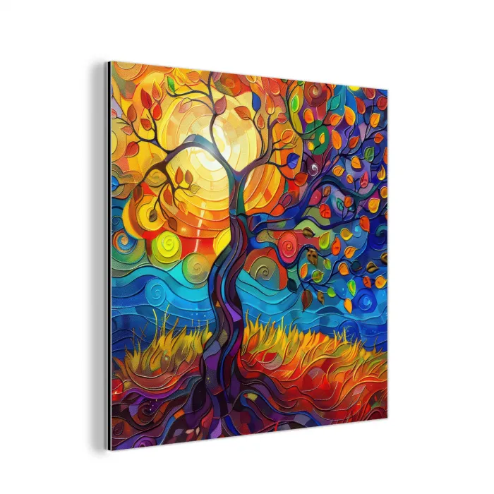 Boom - Zon - Verflook - Kleuren - Abstract aluminium wit klein -3d