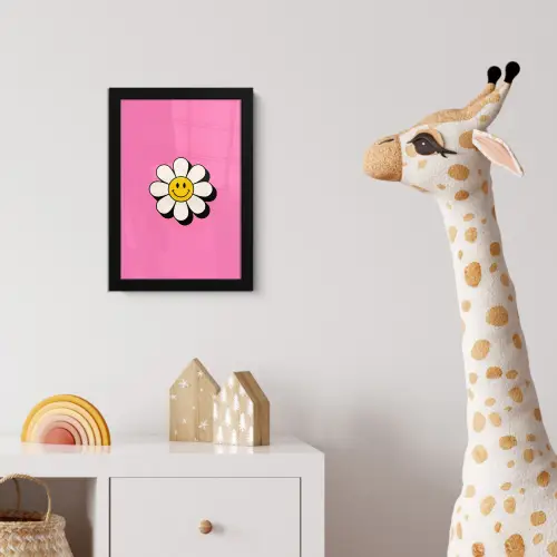 Smiley - Bloem - Roze fotolijst zwart zonder passe partout klein -usfeer4_kinderkamer