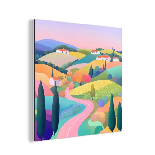 Landschap - Paars - Pastel - Huizen aluminium wit klein -3d