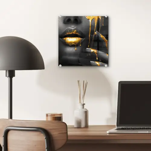 Vrouw - Zwart - Goud - Gezicht - Lippen plexiglas 5mm klein -sfeer6
