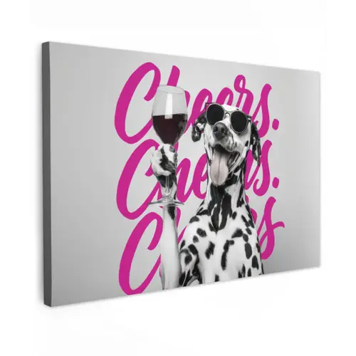 Cheers - Hond - Roze - Wijn Tuinposter op houten frame 2 cm dik klein -3d