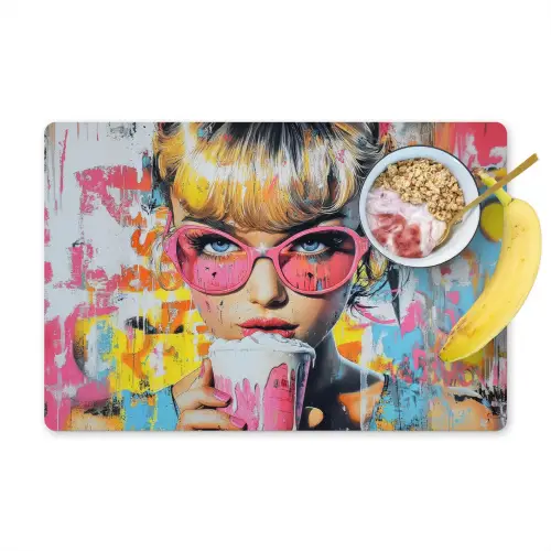 Expressief - Milkshake - Vrouw - Felle kleuren Placemat vinyl groot -zzzproduct_Kitchenyeah-website