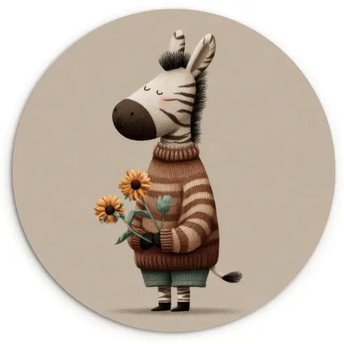 Zebra - Zonnebloemen - Warm Wandcirkel kunststof plaat 5mm dik klein -3d