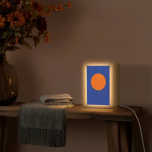 Vorm - Rond - Minimalistisch - Blauw Light Box met kabel (Tafellamp) klein -sfeer4