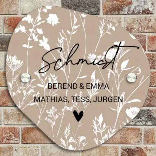Beiges Blumenmuster - Elegant Naambord Organisch middel -sfeer10