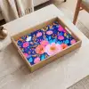Bloemen - Blauw - Roze Dienblad Rechthoek middel -sfeer1