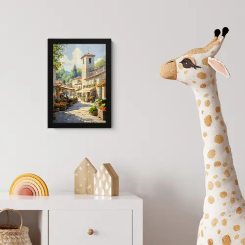 Dorp - Zon - Kraampjes - Huizen fotolijst zwart zonder passe partout klein -usfeer4_kinderkamer