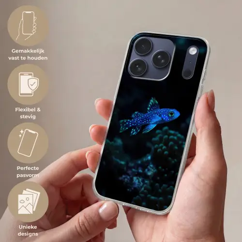 Vis - Stippen - Koraal - Blauw Telefoonhoesje iPhone 17 Pro klein -sfeer3_NL