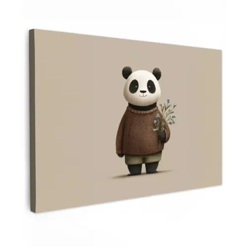 Panda - Blauwe bloemen - Zachtheid canvas 2cm klein -z3d