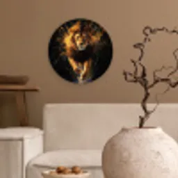 Leeuw - Zwart - Oranje - Verf Wandcirkel kunststof plaat 5mm dik klein -sfeer1