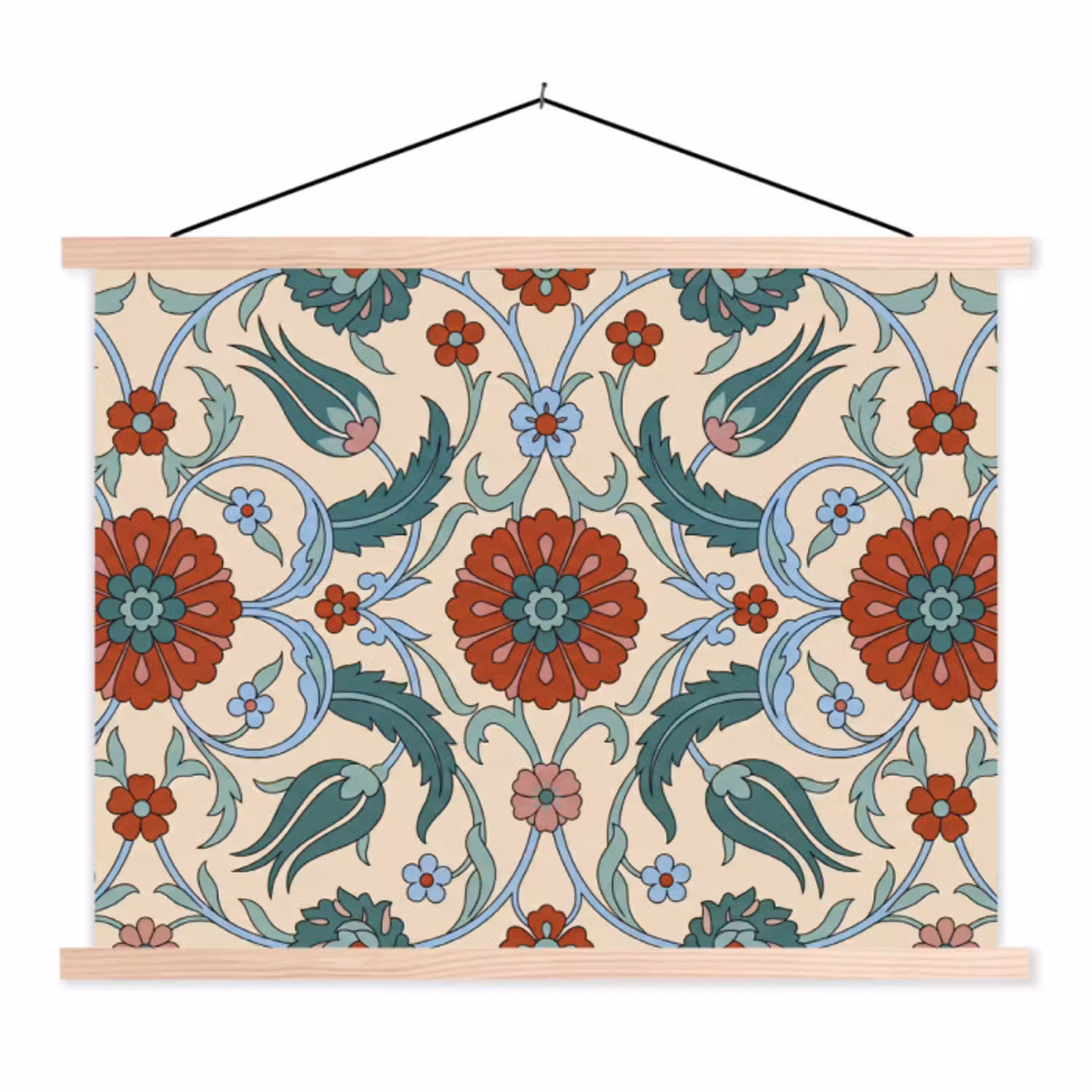 Bloemen - Patroon - Klassiek - Decoratie - Kleurrijk textielposter latten blank klein -3d