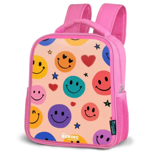 Vrolijk Smiley-patroon Kinderrugzak - Roze middel -schuin
