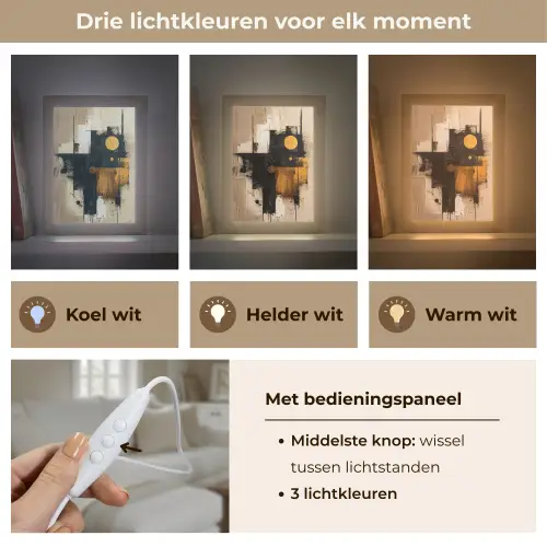 Abstract - Zwart - Goud - Modern Light Box met kabel (Tafellamp) klein -USP_lichtkleurNL