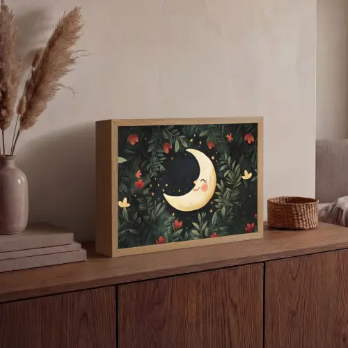 Maan - Bloemen - Nachthemel Light Box met batterij (Wandlamp) middel -sfeer2