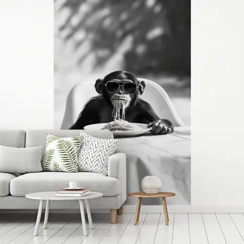 Aap - Spaghetti - Zonnebril - Zwart wit - Cool - Dier fotobehang vinyl groot -woonkamer
