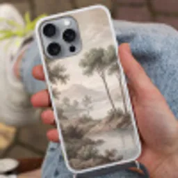 Bomen - Meer - Bergen - Illustratie Hoesje iPhone 16 Pro Max met koord klein -sfeer3